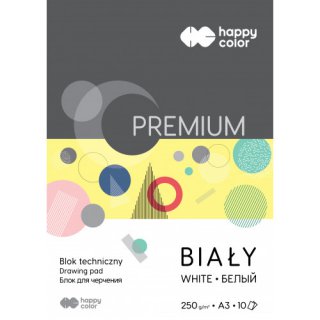 Blok techniczny biały premium 250g/m2 A3 10ark., Happy Color