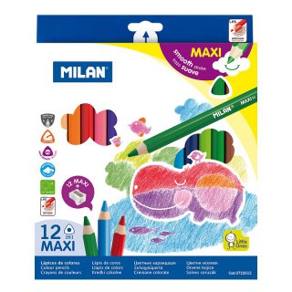 Kredki ołówkowe Maxi trójkątne 12 kolorów, Milan