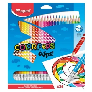 Kredki trójkątne 24 kolory Colorpeps Oops ścieralne z gumką, Maped