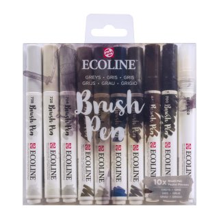 Pisaki akwarelowe pędzelkowe Ecoline Brush Pen 10 kolorów Greys, Talens