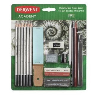 Zestaw do szkicowania ołówki, węgiel, pastele, temperówka Academy, Derwent